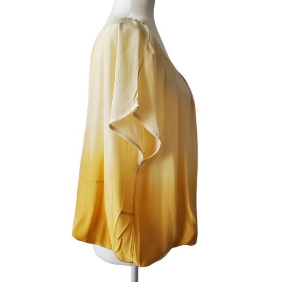Joie Silk Top Womens Small Ombre Caro Lemon Yellow Gathered Bubble Hem Flowy S - Picture 7 of 14